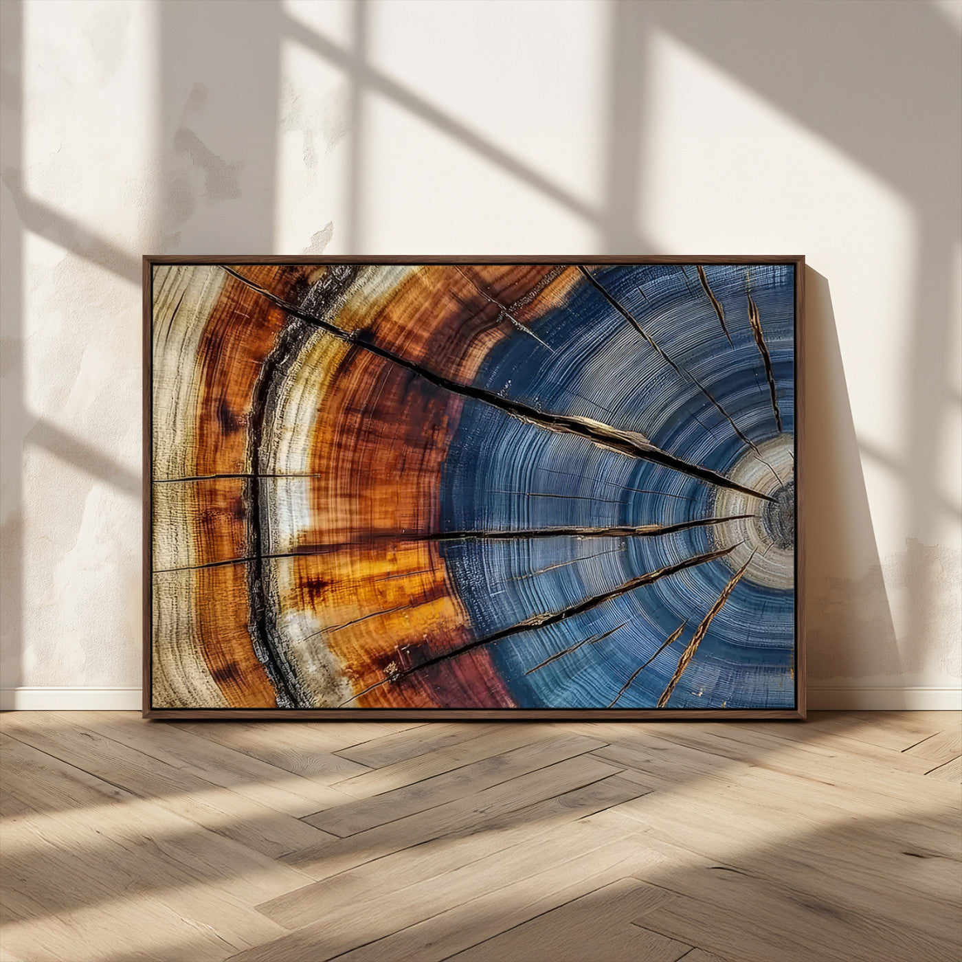 96890915-MGV-CV-36X24-Abstract Tree Ring Wall Art – Rustic Nature Canvas Print with Wood Grain Texture, Modern Earth Tone Artwork for Office, Living