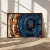 60099360-MGV-FC-36X24_Walnut-Blue Tree Ring Wall Art – Rustic Wood Grain Canvas Print, Modern Abstract Artwork with Natural Texture for Living Room, Bedroom,
