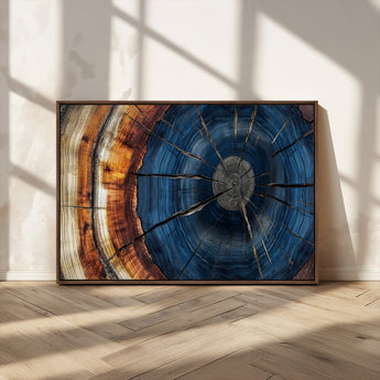 60099360-MGV-FC-36X24_Walnut-Blue Tree Ring Wall Art – Rustic Wood Grain Canvas Print, Modern Abstract Artwork with Natural Texture for Living Room, Bedroom,