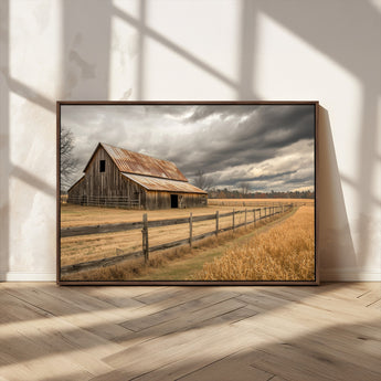 26821575-MGV-CV-36X24-Old Barn Wall Art Canvas Print, Framed Rustic Barn Art Picture Print, Moody Farm Perfect Rustic Farmhouse Decor Artwork