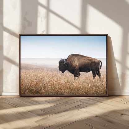 91267849-MGV-CV-36X24-Wild Bison Wall Art Canvas Print, Framed Bison in Prairie Art Picture Print, Rustic Western Perfect Rustic Western Decor Artwork