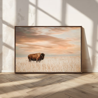 87282289-MGV-CV-36X24-Bison Wall Art Canvas Print, Framed Buffalo Art Picture Print, Western Prairie Perfect Rustic Decor Artwork