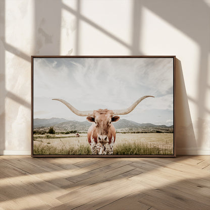 80054319-MGV-FC-36X24_Walnut-Longhorn Wall Art – Rustic Western Canvas Print, Majestic Bull Artwork for Farmhouse, Ranch or Living Room