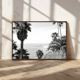 89458520-MGV-CV-36X24-Palm Trees Wall Art Canvas Print, Framed Coastal View Art Picture Print, Ocean Horizon Perfect Monochrome Coast Decor Artwork