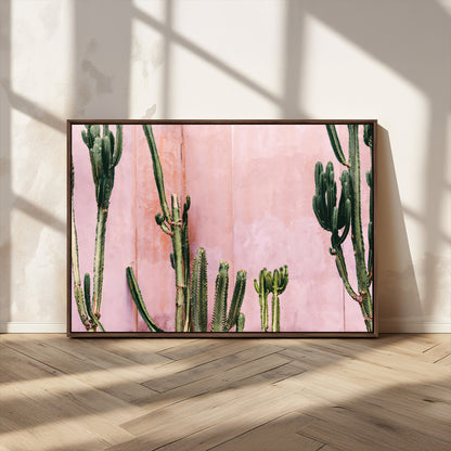 93119502-MGV-CV-36X24-Tall Cactus Wall Art Canvas Print, Framed Pink Wall Art Picture Print, Cactus Lines Perfect Modern Desert Decor Artwork