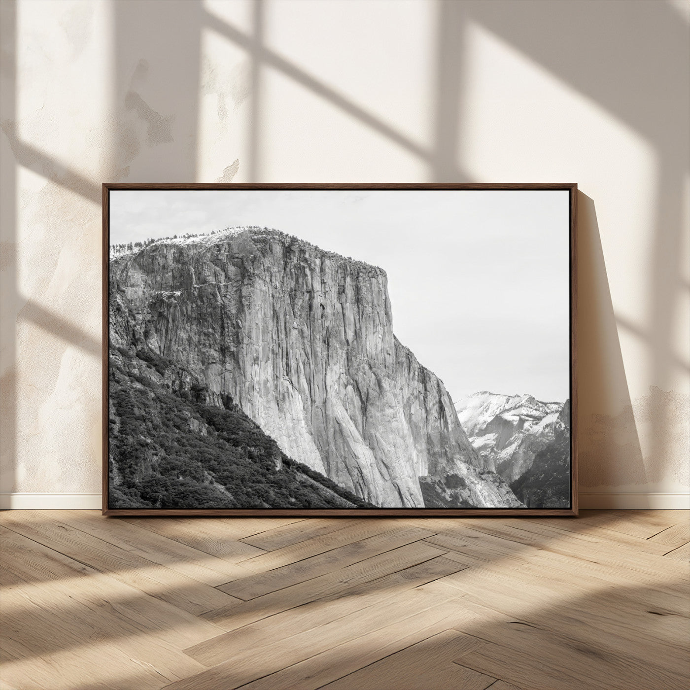 39393420-MGV-FC-36X24_Walnut-El Capitan Wall Art Canvas Print, Framed Yosemite Cliff Art Picture Print, Monochrome Mountain Perfect Monochrome Sierra Decor