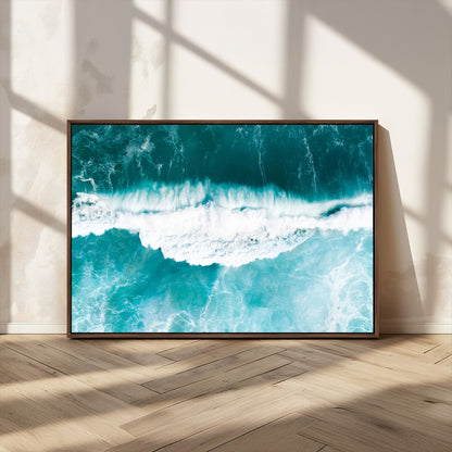 23828594-MGV-CV-36X24-Aerial Waves Wall Art Canvas Print, Framed Ocean Break Art Picture Print, Sea Foam Perfect Tropical Coastal Decor Artwork