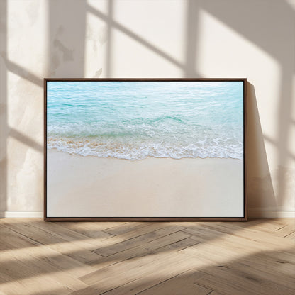 77194056-MGV-CV-36X24-Soft Shoreline Wall Art Canvas Print, Framed Gentle Waves Art Picture Print, Clear Water Perfect Minimalist Coastal Decor Artwork