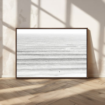 66534476-MGV-CV-36X24-Lone Surfer Wall Art Canvas Print, Framed Ocean Waves Art Picture Print, Minimal Sea Perfect Minimal Coastal Decor Artwork