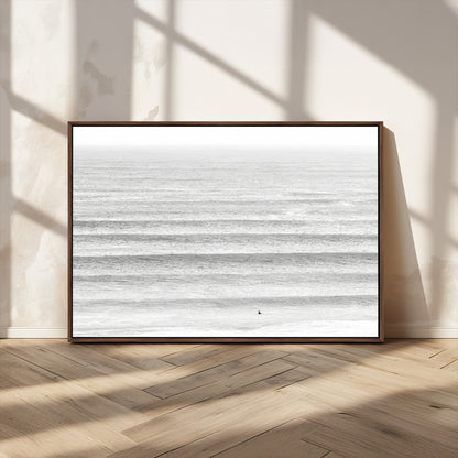 66534476-MGV-CV-36X24-Lone Surfer Wall Art Canvas Print, Framed Ocean Waves Art Picture Print, Minimal Sea Perfect Minimal Coastal Decor Artwork