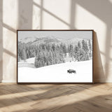 68081143-MGV-CV-36X24-Snowy Bison Wall Art Canvas Print, Framed Winter Forest Art Picture Print, Lone Bison Perfect Monochrome Winter Wild Decor Artwork