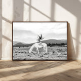 62789800-MGV-CV-36X24-White Horse Wall Art Canvas Print, Framed Woman Rider Art Picture Print, Equestrian Pose Perfect Western Boho Decor Artwork