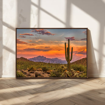 25332783-MGV-CV-36X24-Saguaro Cactus Wall Art Canvas Print, Framed Arizona Sunset Art Picture Print, Sonoran Desert Perfect Southwestern Boho Decor