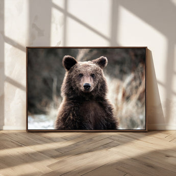 47112103-MGV-FC-36X24_Walnut-Brown Bear Wall Art Canvas Print, Framed Forest Wildlife Art Picture Print, Woodland Bear Perfect Rustic Cabin Decor Artwork