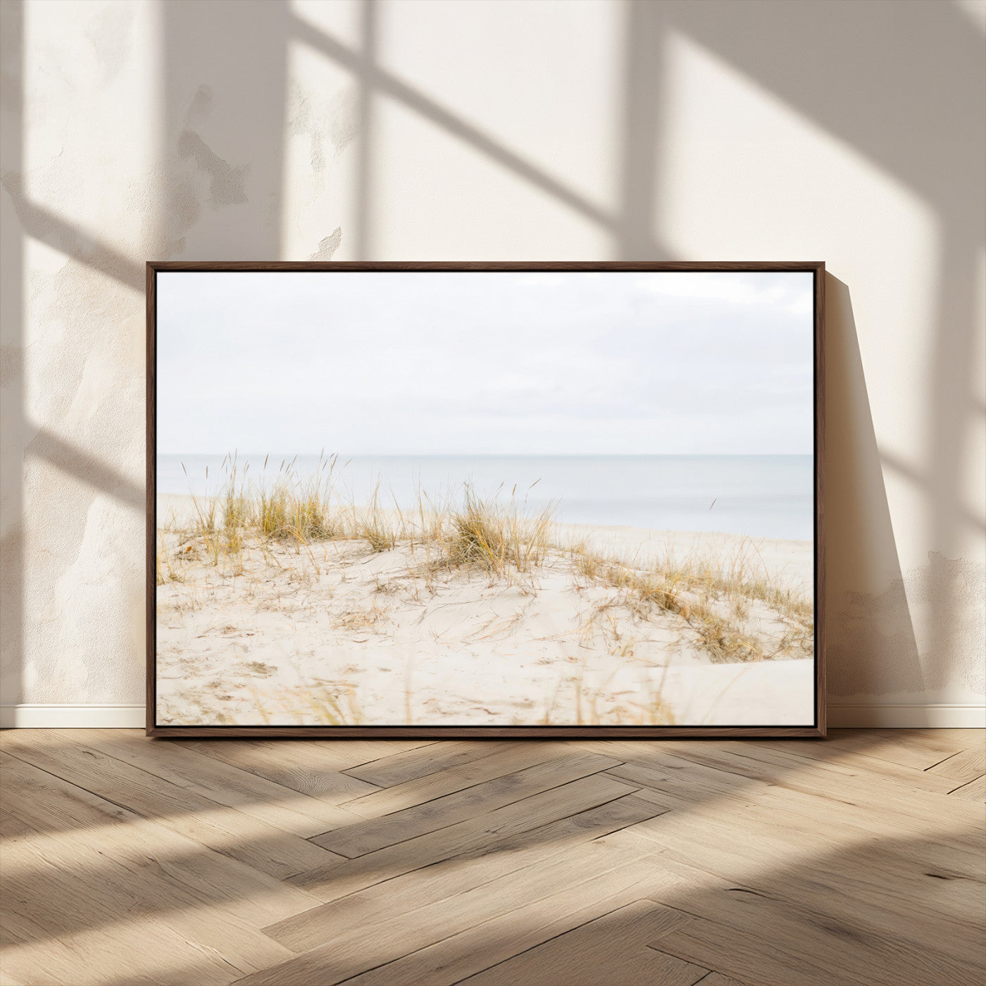 13146857-MGV-CV-36X24-Beach Dunes Wall Art Canvas Print, Framed Soft Horizon Art Picture Print, Coastal Grass Perfect Minimalist Coastal Decor Artwork