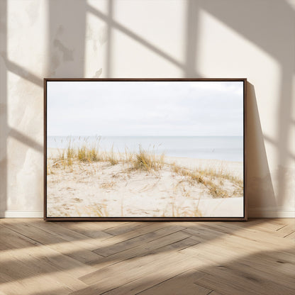 13146857-MGV-CV-36X24-Beach Dunes Wall Art Canvas Print, Framed Soft Horizon Art Picture Print, Coastal Grass Perfect Minimalist Coastal Decor Artwork