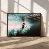 85923512-MGV-FC-36X24_Walnut-Aquatic Motion Wall Art Canvas Print, Framed Underwater Swimming Art Picture Print, Female Surfer Diving Perfect Coastal Boho