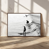 19875284-MGV-CV-36X24-Surfer Waves Wall Art Canvas Print, Framed Black White Surf Art Picture Print, Monochrome Ocean Perfect Modern Coastal Decor