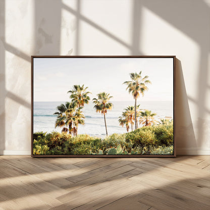94707294-MGV-CV-36X24-California Coast Wall Art Canvas Print, Framed Palm Trees Art Picture Print, Coastal Landscape Perfect Coastal Minimalist Decor