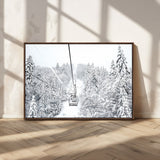 44705668-MGV-CV-36X24-Winter Forest Wall Art Canvas Print, Framed Snowy Forest Art Picture Print, Ski Lift Perfect Scandinavian Decor Artwork