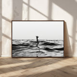 69541918-MGV-CV-36X24-Black White Ocean Wall Art Canvas Print, Framed Moody Seascape Art Picture Print, Surfer Sign Perfect Moody Minimalist Decor