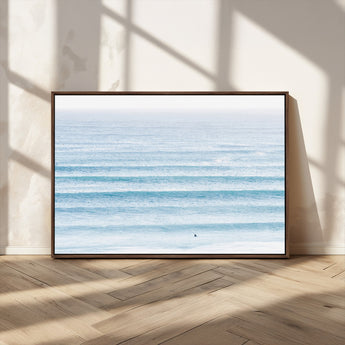 77145995-MGV-CV-36X24-Ocean Simplicity Wall Art Canvas Print, Framed Surfer on Water Art Picture Print, Light Blue Perfect Coastal Minimalist Decor