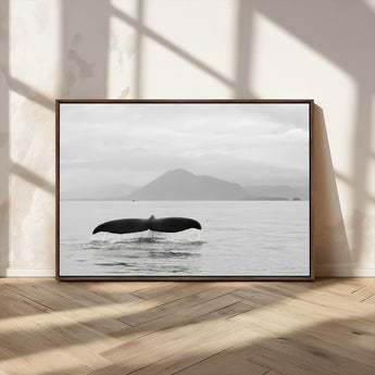 30524220-MGV-CV-36X24-Whale Tail Wall Art Canvas Print, Framed Black White Ocean Art Picture Print, Calm Marine Perfect Minimalist Coastal Decor Artwork