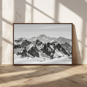 32399691-MGV-FC-36X24_Walnut-Snowy Mountain Wall Art Canvas Print, Framed Mountain Peaks Art Picture Print, Alpine Mountains Perfect Minimalist Alpine Decor