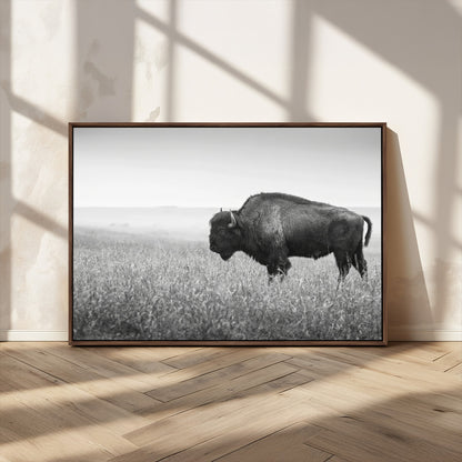 28435251-MGV-CV-36X24-Bison In Prairie Wall Art Canvas Print, Framed Rustic Wildlife Art Picture Print, Wild Buffalo Perfect Rustic Western Decor