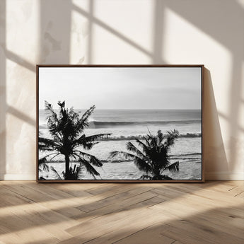 17508038-MGV-CV-36X24-Tropical Coastline Wall Art Canvas Print, Framed Palm Trees Art Picture Print, Ocean Waves Perfect Minimalist Coastal Decor