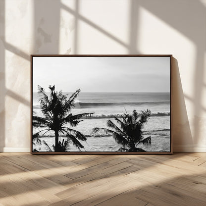17508038-MGV-CV-36X24-Tropical Coastline Wall Art Canvas Print, Framed Palm Trees Art Picture Print, Ocean Waves Perfect Minimalist Coastal Decor