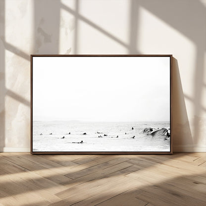 38441169-MGV-CV-36X24-Monochrome Swimming Wall Art Canvas Print, Framed Ocean Horizon Art Picture Print, Moody Coastal Perfect Minimalist Coastal Decor