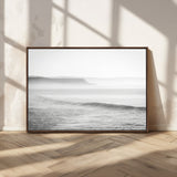 60635783-MGV-FC-36X24_Walnut-Black White Seascape Wall Art Canvas Print, Framed Ocean Waves Art Picture Print, Misty Coastal Perfect Minimalist Coastal Decor