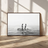 26667396-MGV-FC-36X24_Walnut-Black White Ocean Wall Art Canvas Print, Framed Monochrome Water Art Picture Print, Diving into Water Perfect Minimalist Aquatic