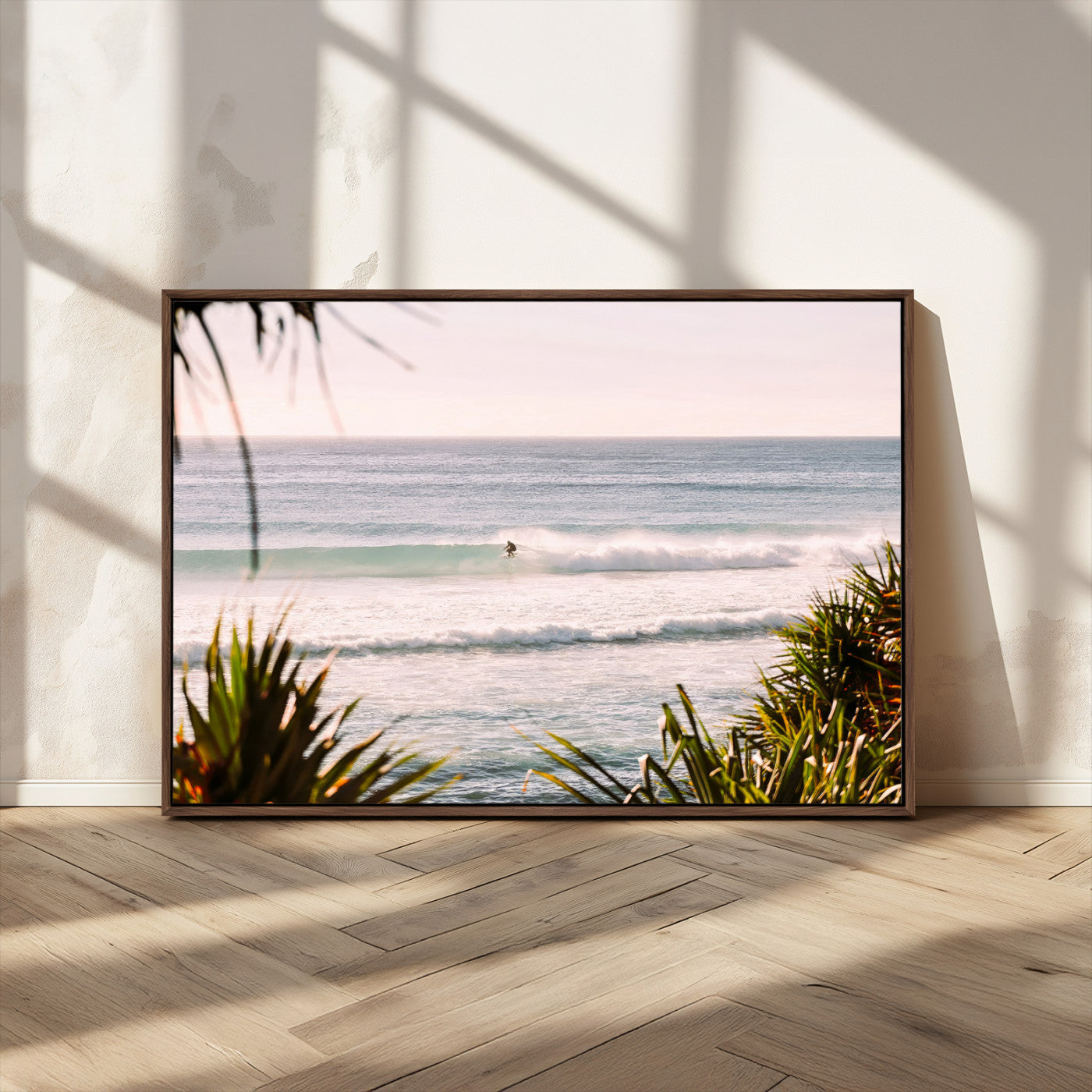 23287092-MGV-CV-36X24-Ocean Surfer Wall Art Canvas Print, Framed Coastal Surf Art Picture Print, Tropical Beach Perfect Tropical Coastal Decor Artwork