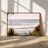 23287092-MGV-CV-36X24-Ocean Surfer Wall Art Canvas Print, Framed Coastal Surf Art Picture Print, Tropical Beach Perfect Tropical Coastal Decor Artwork