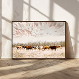 64892775-MGV-CV-36X24-Longhorn Cattle Wall Art Canvas Print, Framed Texas Ranch Art Picture Print, Western Cow Perfect Western Decor Artwork
