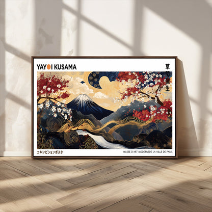 66243961-MGV-CV-36X24-Mount Fuji Japanese Wall Art – Golden Abstract Landscape Canvas Print, Cherry Blossom Painting, Modern Oriental Zen Home Decor