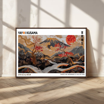 85375874-MGV-FC-36X24_Walnut-Mount Fuji Abstract Wall Art – Japanese Landscape Canvas Print, Cherry Blossom & Red Sun Painting, Elegant Modern Zen Asian Home