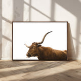 62566114-MGV-CV-36X24-Longhorn Cow Art Wall Art Canvas Print, Framed Rustic Animal Decor Art Picture Print, Texas Bull Photo Perfect Rustic Farmhouse