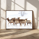 68738684-MGV-CV-36X24-Winter Elk Scene Wall Art Canvas Print, Framed Wildlife Photography Art Picture Print, Snowy Deer Decor Perfect Rustic Lodge Decor