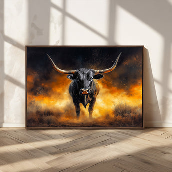 58293979-MGV-CV-36X24-Longhorn Canvas Wall Art Canvas Print, Framed Bold Bull Wall Art Art Picture Print, Western Animal Decor Perfect Western Dramatic