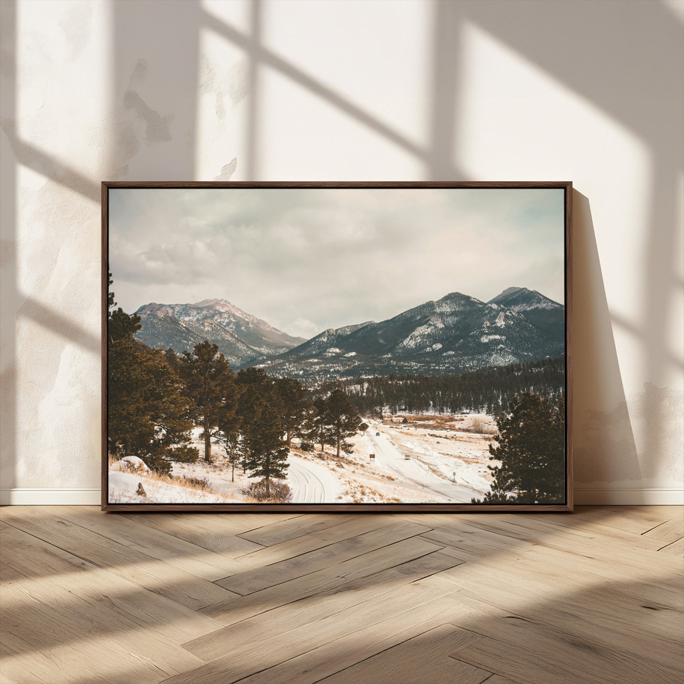 77311749-MGV-CV-36X24-Mountain Landscape Wall Art Canvas Print, Framed Snowy Peaks Art Picture Print, Alpine Aesthetic Perfect Rustic Winter Decor