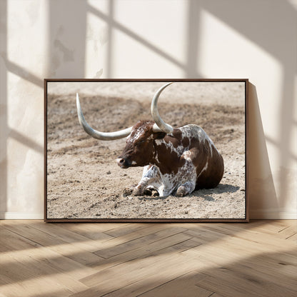 76549210-MGV-CV-36X24-Texas Longhorn Wall Art Canvas Print, Framed Country Living Art Picture Print, Farmhouse Aesthetic Perfect Western Rustic Decor