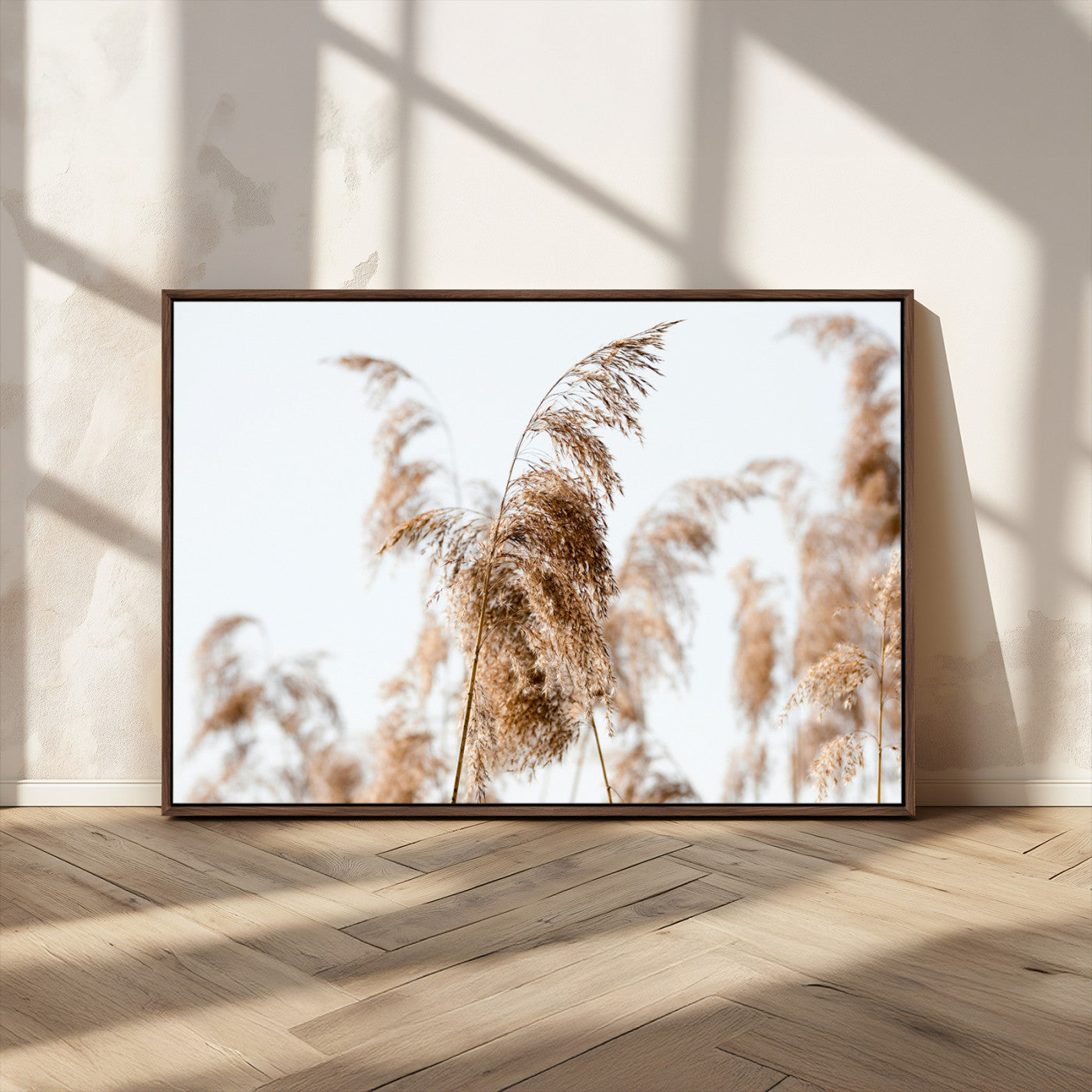 17019393-MGV-CV-36X24-Pampas Grass Wall Art Canvas Print, Framed Neutral Tones Art Picture Print, Minimalist Nature Perfect Boho Minimalist Decor