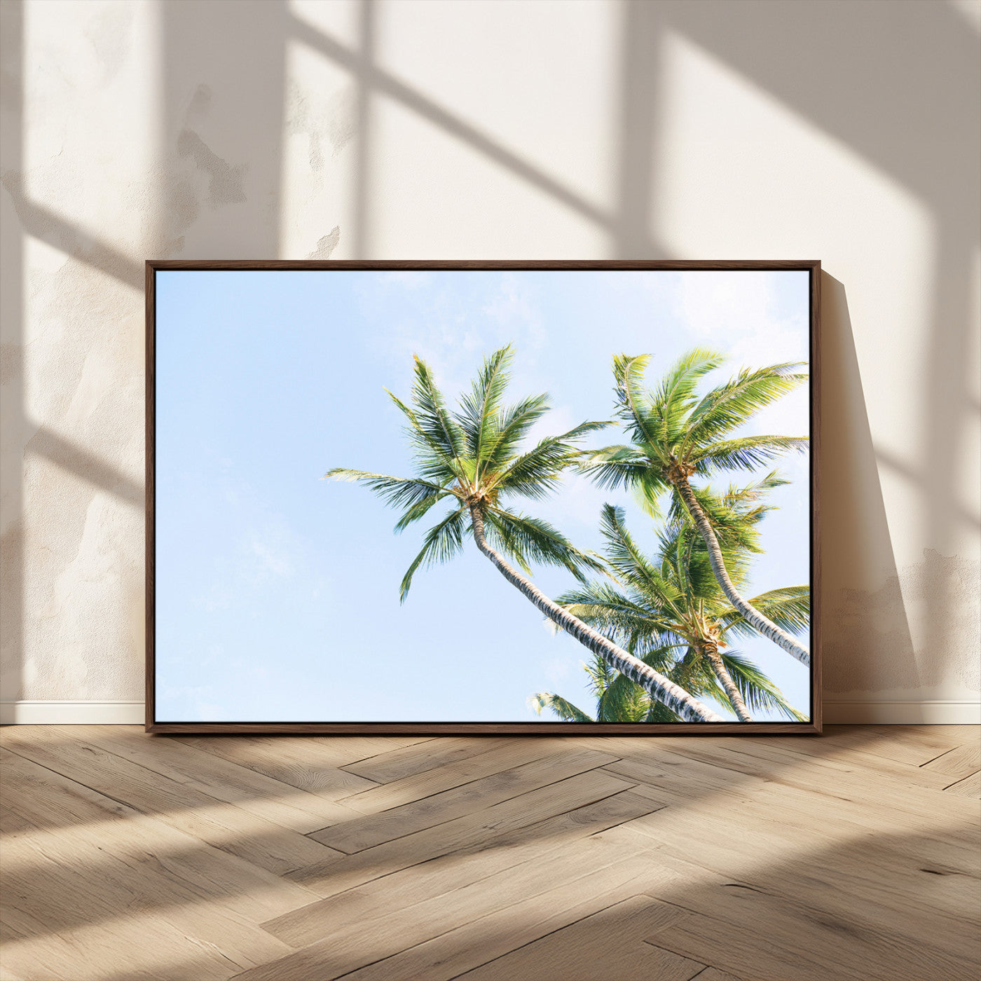 54719115-MGV-CV-36X24-Palm Trees Wall Art Canvas Print, Framed Tropical Aesthetic Art Picture Print, Coastal Serenity Perfect Tropical Minimalist Decor