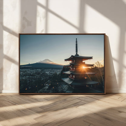 87729656-MGV-FC-36X24_Walnut-Mount Fuji Wall Art Canvas Print, Framed Japan Travel Art Picture Print, Chureito Pagoda Perfect Zen Minimalism Decor Artwork