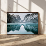 73098373-MGV-CV-36X24-Mountain Lake Wall Art Canvas Print, Framed Winter Wonderland Art Picture Print, Snowy Peaks Perfect Modern Nature Decor Artwork