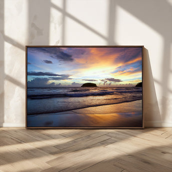 36714356-MGV-CV-36X24-Beach Sunset Wall Art Canvas Print, Framed Ocean Waves Art Picture Print, Tropical Seascape Perfect Coastal Serenity Decor Artwork
