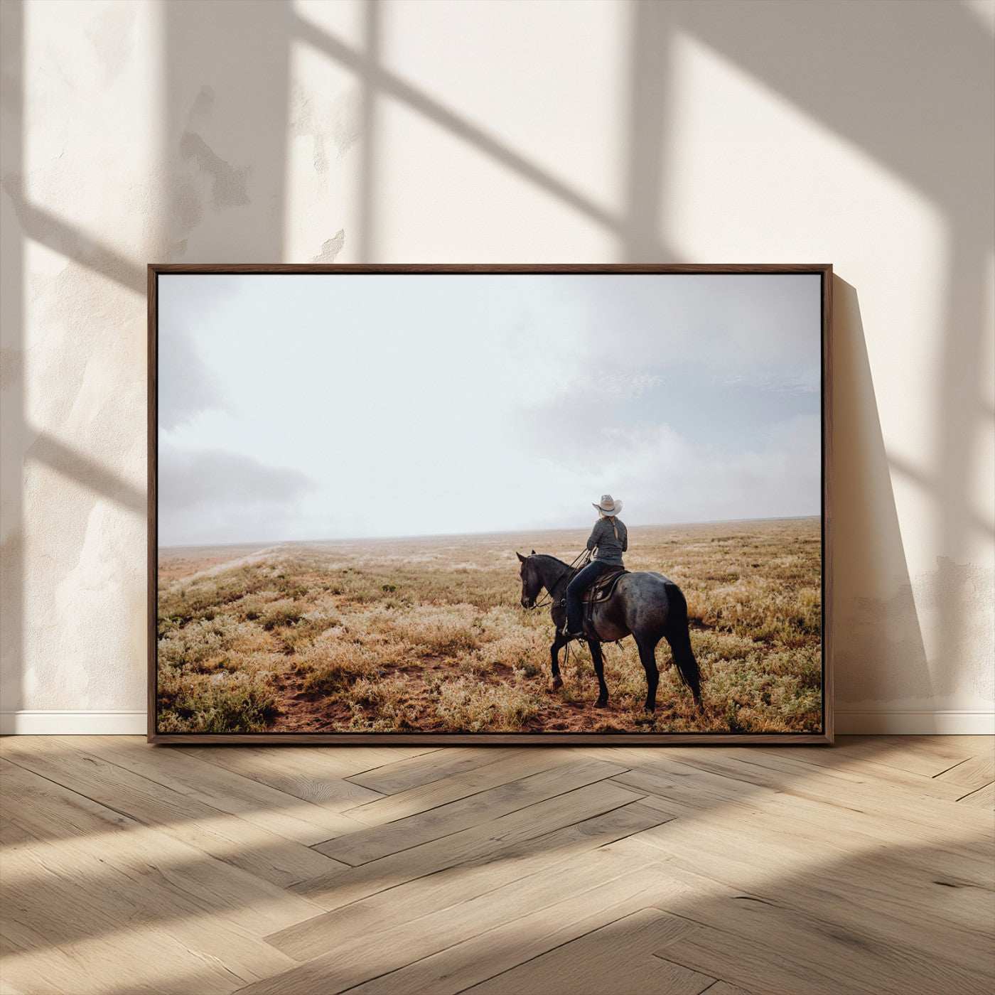 57597730-MGV-CV-36X24-Cowboy Wall Art Wall Art Canvas Print, Framed Western Canvas Art Picture Print, Rustic Ranch Scene Perfect Rustic Western Decor